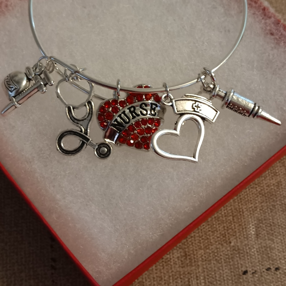 Red nurse charm bracelet